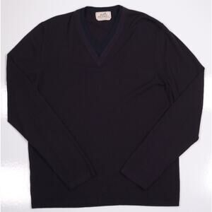 Hermes Mens Plum Purple 100% Cashmere V-Neck Knit Sweater Medium